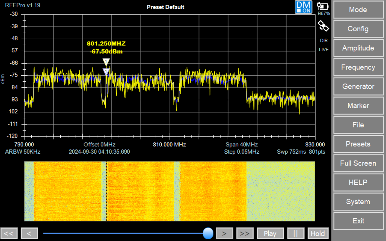 RF Explorer Pro Manual Spectrum Analyzer Mode